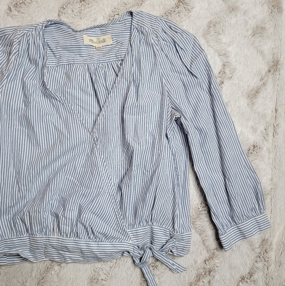 ✨️CL Madewell Blue White Stripe Cropped Top Sash Accent Size XXS - Picture 5 of 11